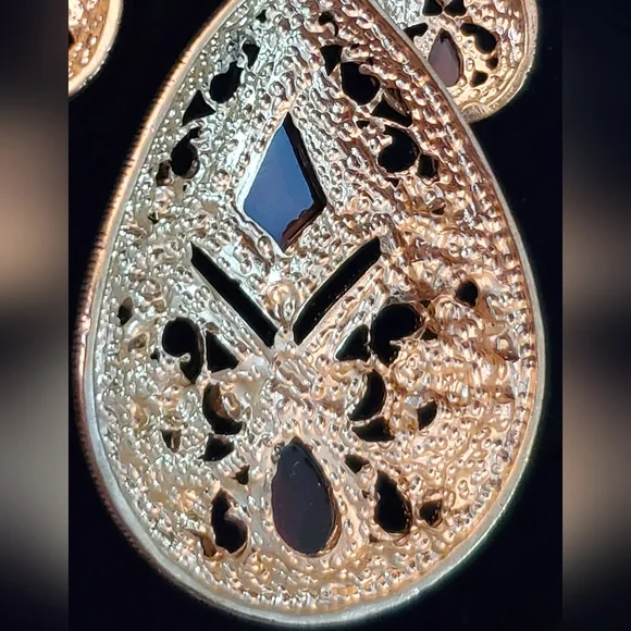 Vintage Gold & Red Teardrop Marquisite Pendant on Multi-Chain Necklace Set - Picture 14 of 15